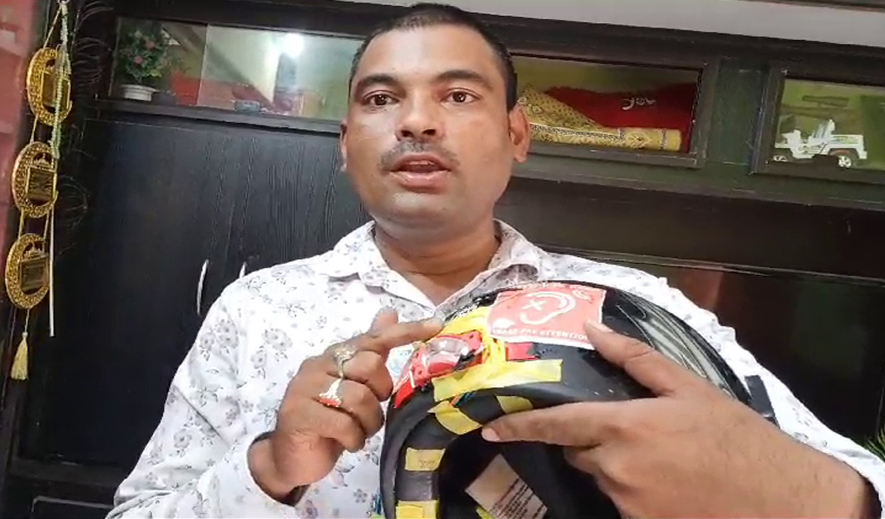 Telangana: Teacher designs helmet with warning lights to help hearing-impaired motorists