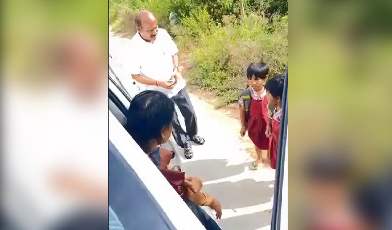 Watch: Minister Sabitha gives car ride to two Class II students