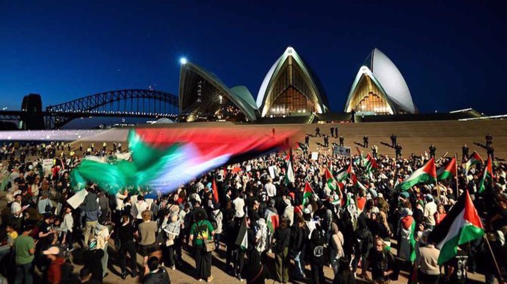 Pro-Palestinian demonstrators rally in front of Sydney Opera House