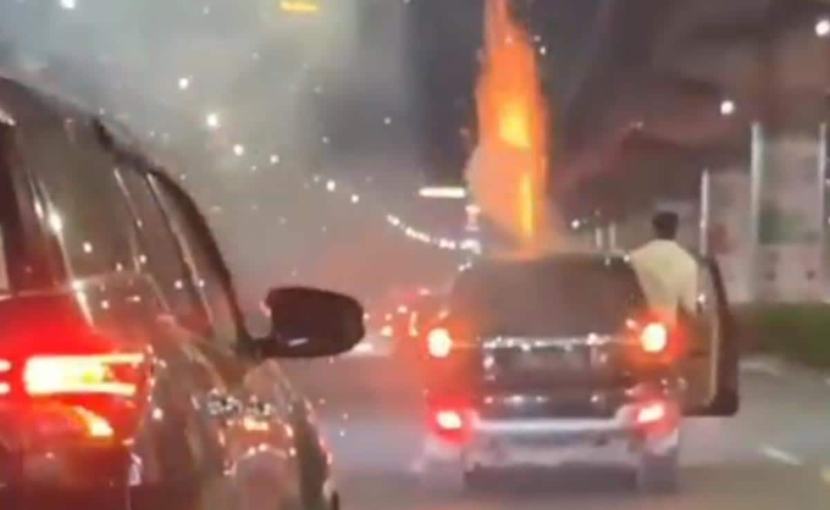 Video: Man Seen Bursting Firecrackers On Moving Car's Roof In Gurugram