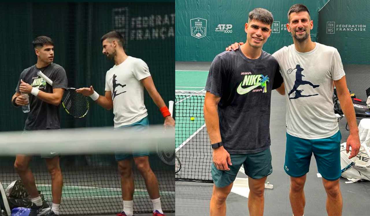 Alcaraz and Djokovic practice together in Paris