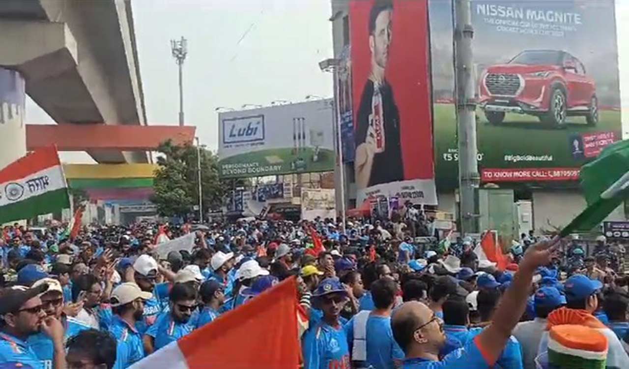 CWC 2023: Sea of Blue outside Narendra Modi Stadium ahead of Indo-Pak clash