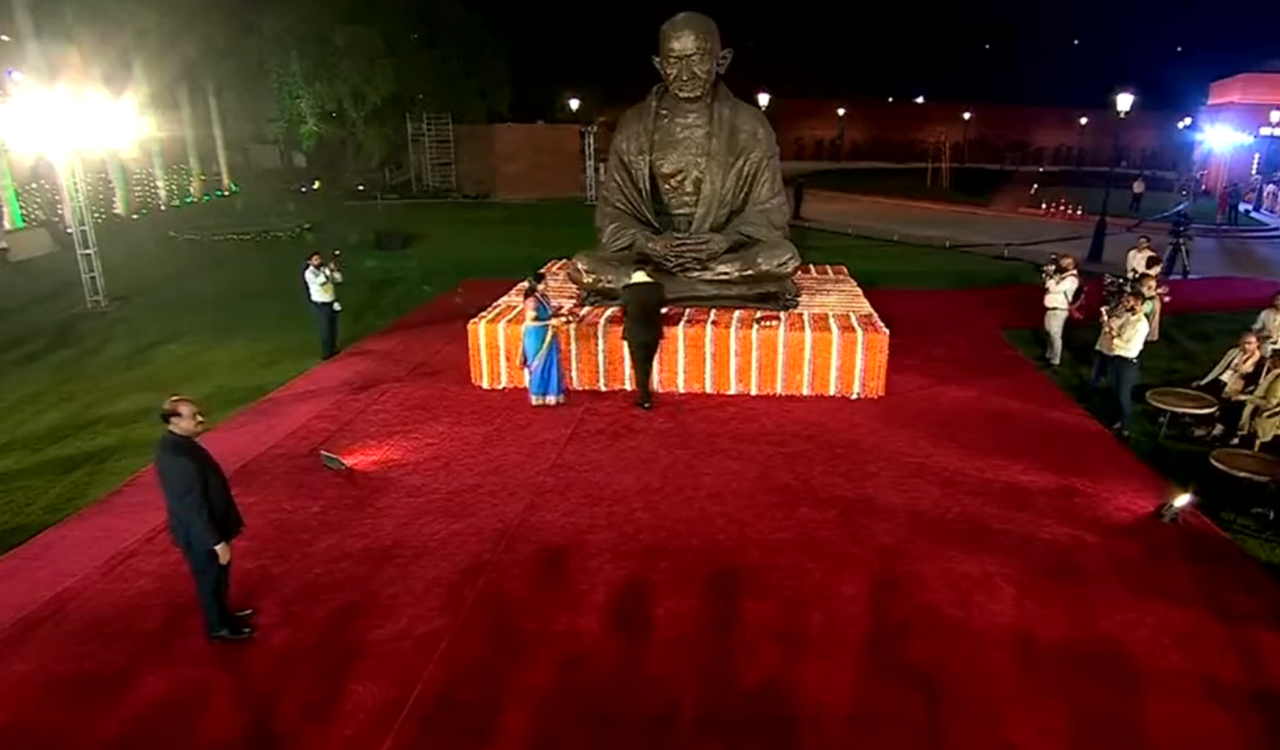 G20 Parliamentary speakers pay tribute to Mahatma Gandhi at Parliament House complex