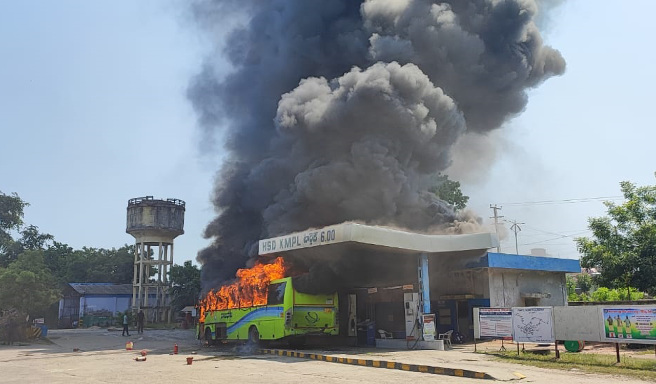 Jagtial: Rajdhani bus catches fire in Korutla