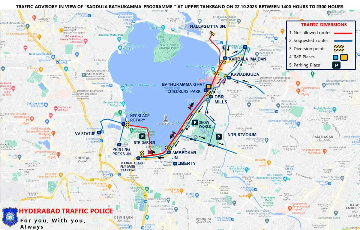 Hyderabad: Traffic restrictions on Sunday in view of Saddula Bathukamma