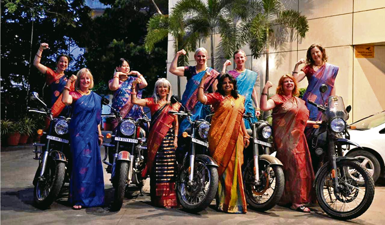 8 foreign bikers tour Telangana to soak in Bathukamma fervour