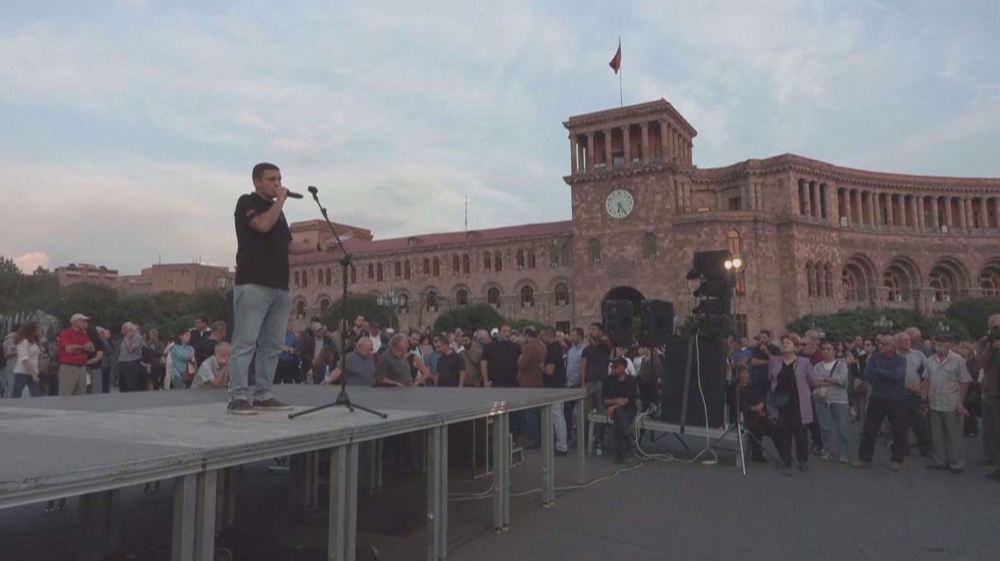 Armenians take part in anti-government protest in central Yerevan