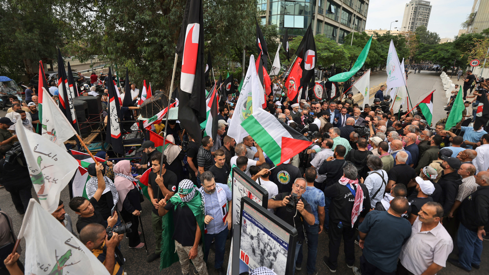 Protest outside French embassy in Beirut in solidarity with Gaza