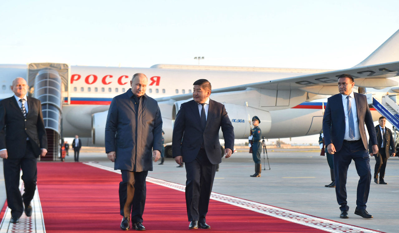 Russian President Putin arrives in Kyrgyzstan on a rare trip abroad