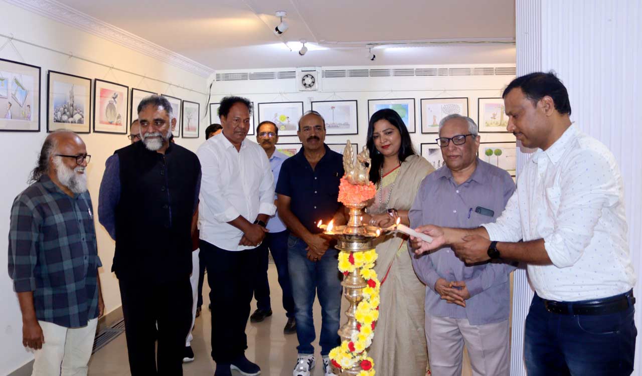 Hyderabad-based cartoonist’s art displayed at Indian Institute of Cartoonists Gallery