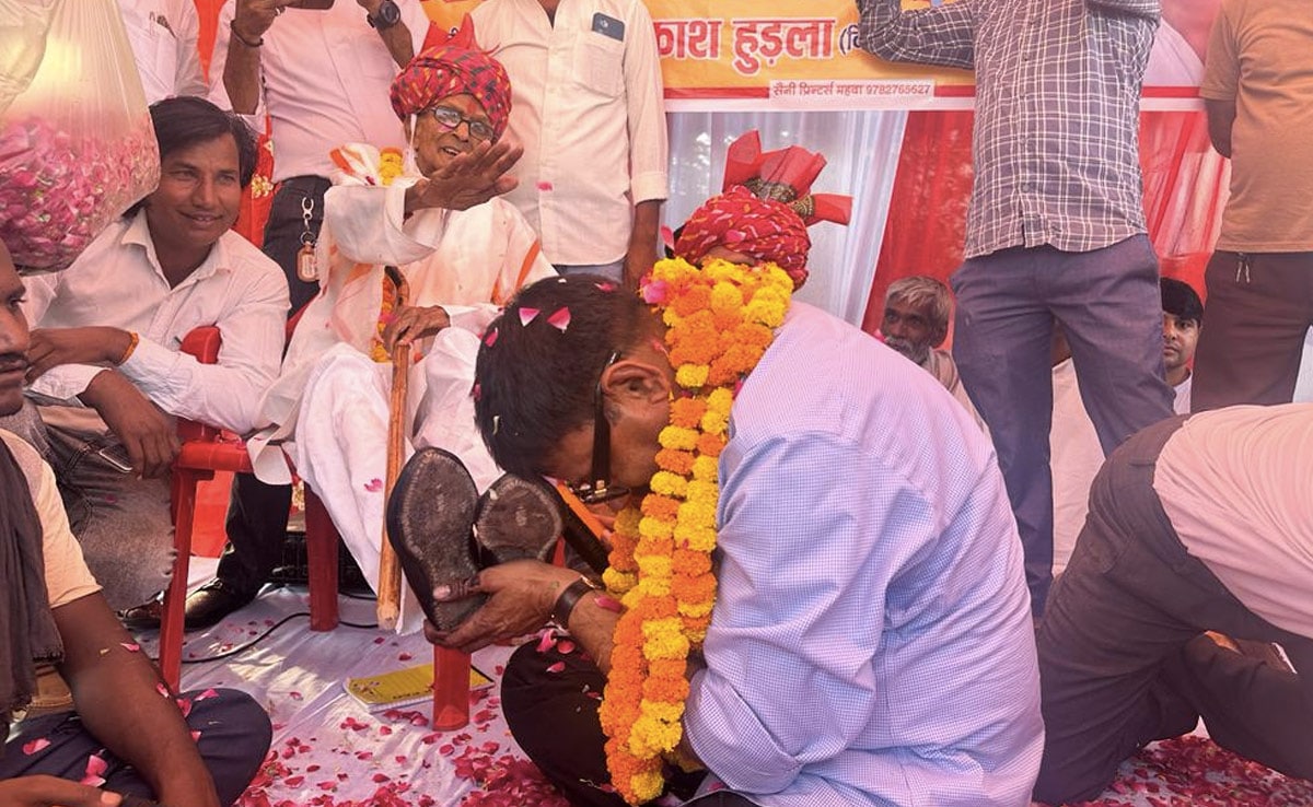 Watch: Rajasthan MLA Polishes Shoes, Touches Man's Feet With Forehead