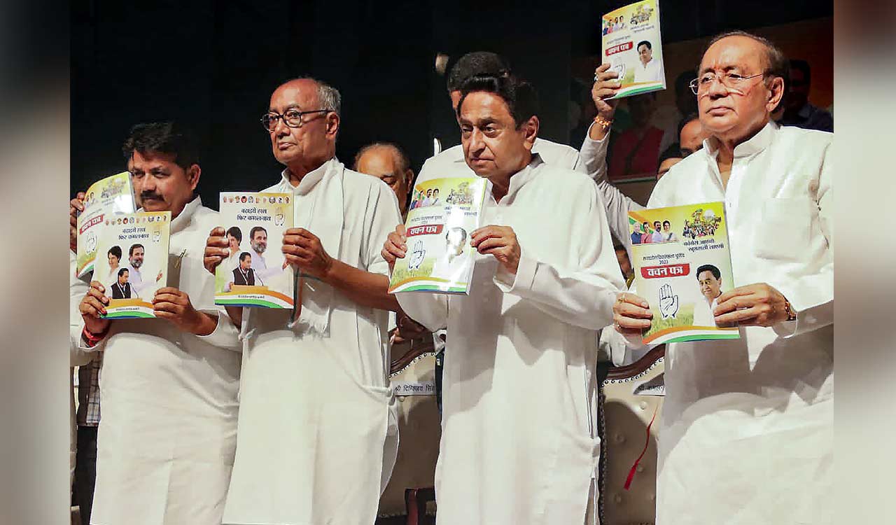 Cong releases manifesto for MP polls; promises Rs 25 lakh health insurance, 27 pc OBC quota