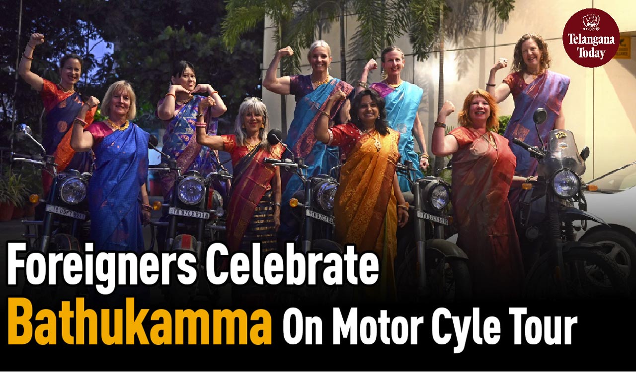 Foreigners Celebrate Telangana’s Bathukamma Festival | International Female Motorcycling Community