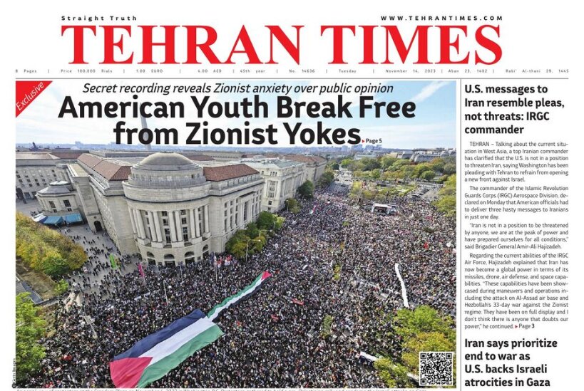 Front pages of Iran's English dailies on November 14