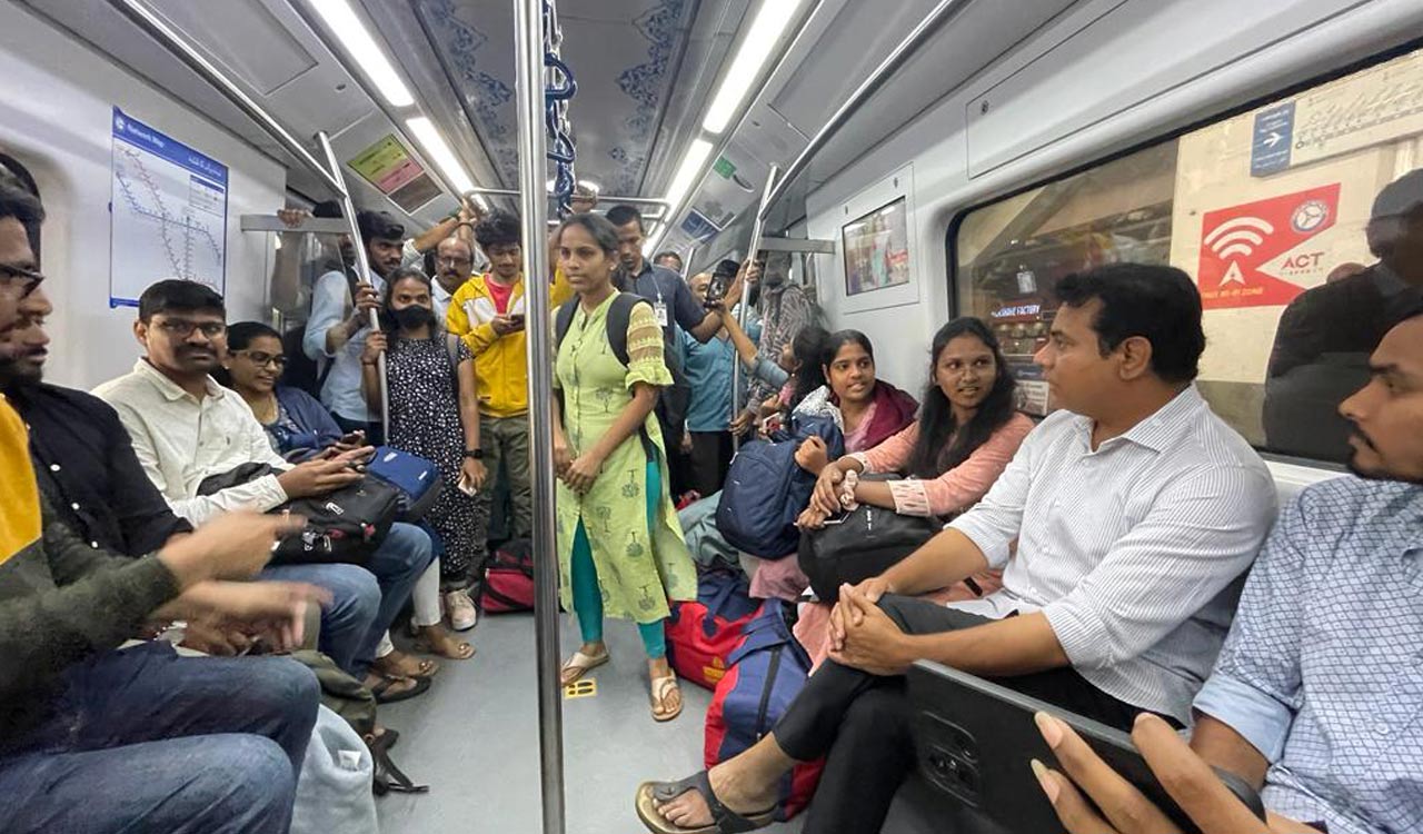 KTR rides Hyderabad Metro to connect with public