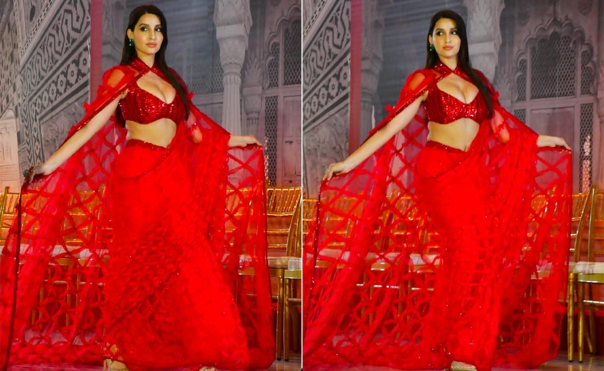 Nora Fatehi In A Red Manish Malhotra Saree Brings High Flames And High Voltage Glam