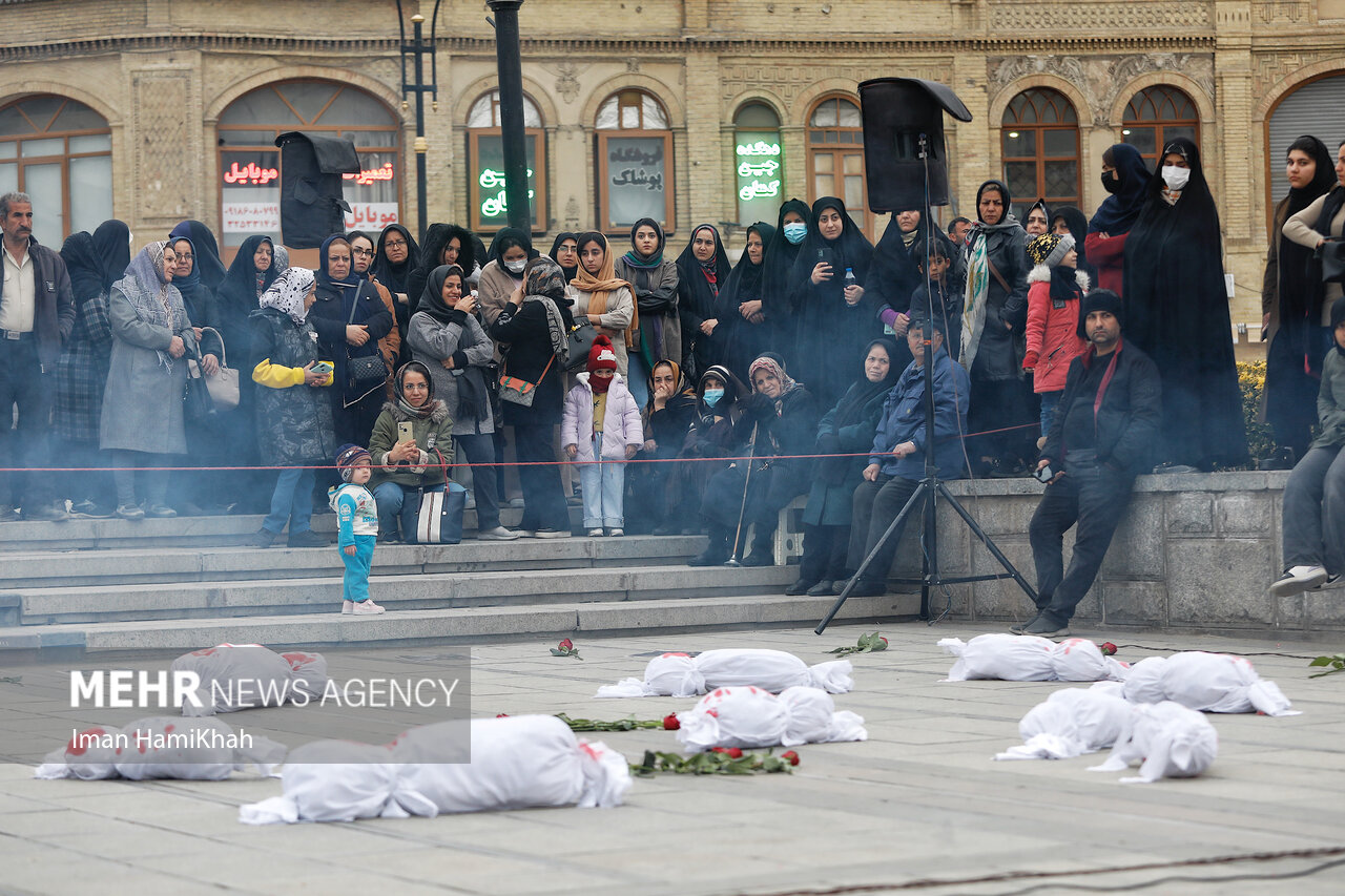 Pro-Palestine street theater in Hamedan