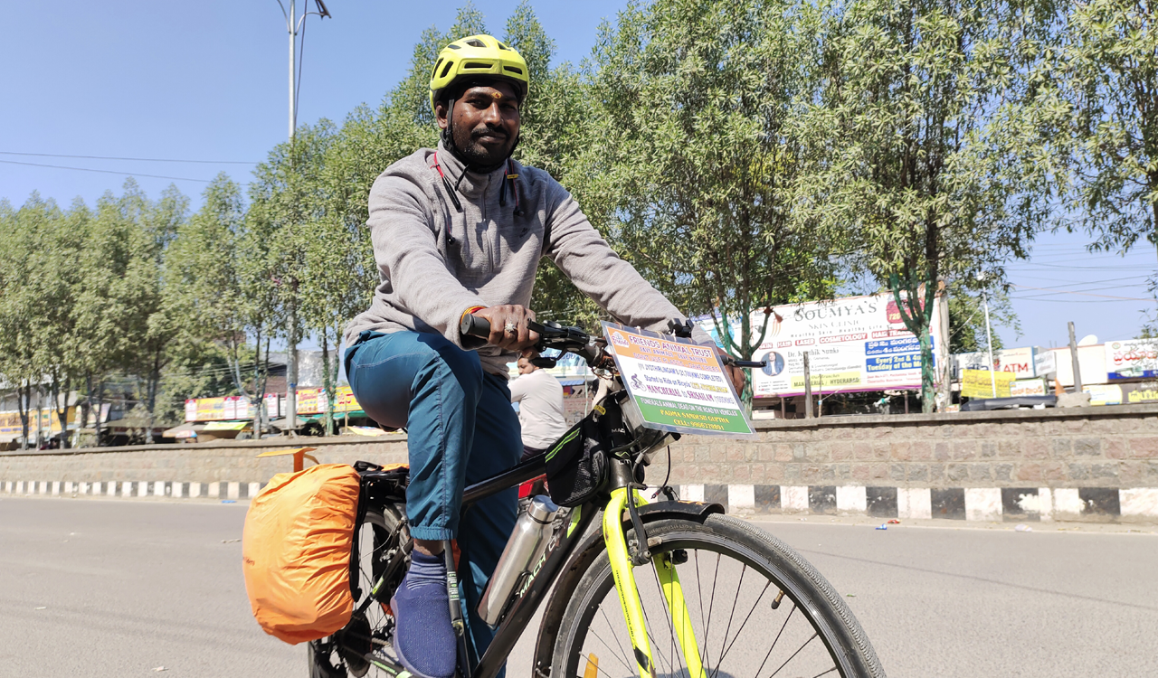 Mancherial animal lover pedals to Sri Sailam temple