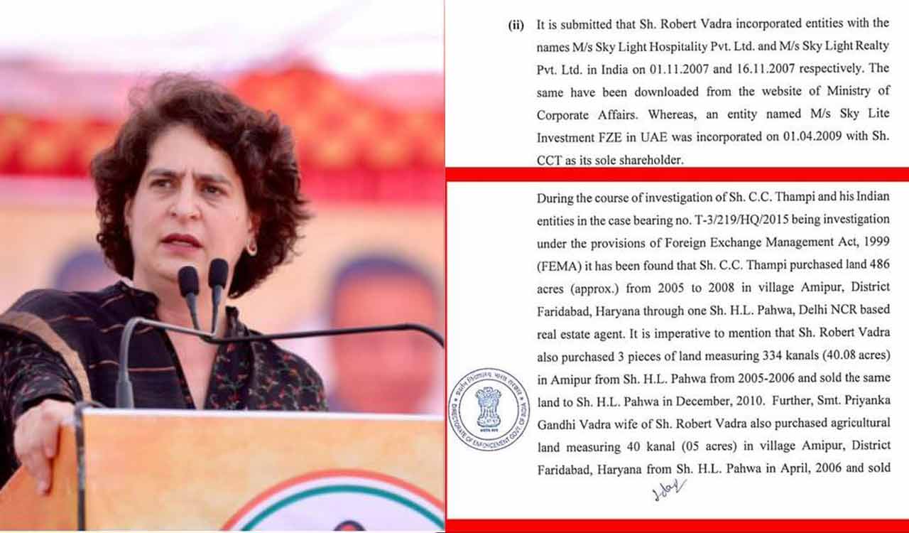 Priyanka Gandhi named in ED charge sheet in money laundering case