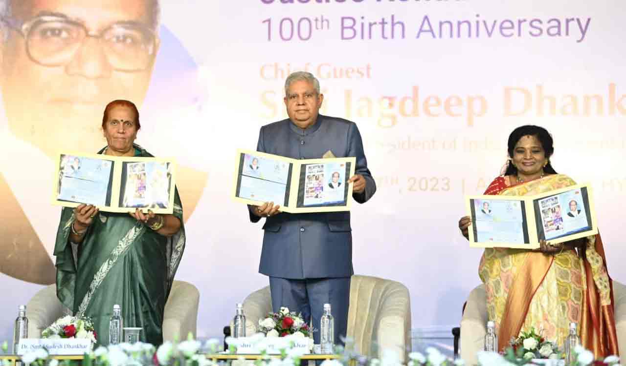 Hyderabad: VP Jagdeep Dhankhar unveils commemorative postal cover honouring Justice Konda