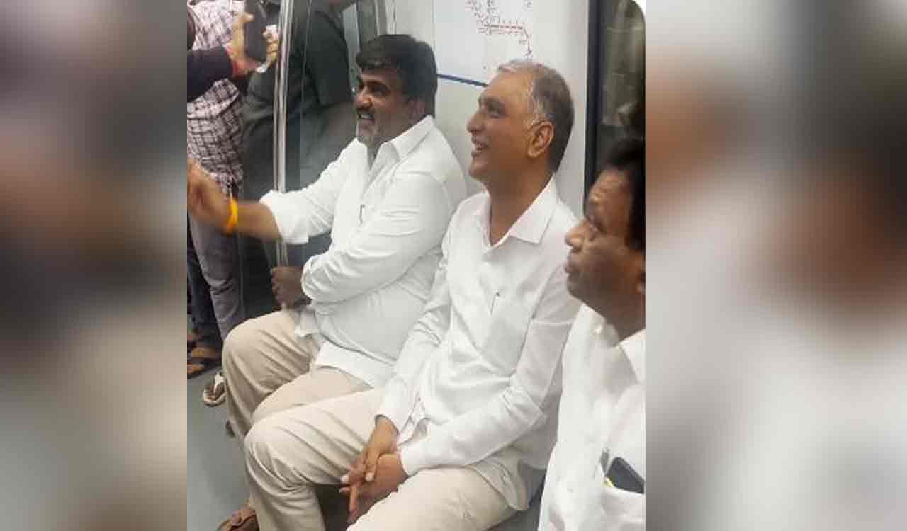 Harish Rao takes metro ride in Hyderabad