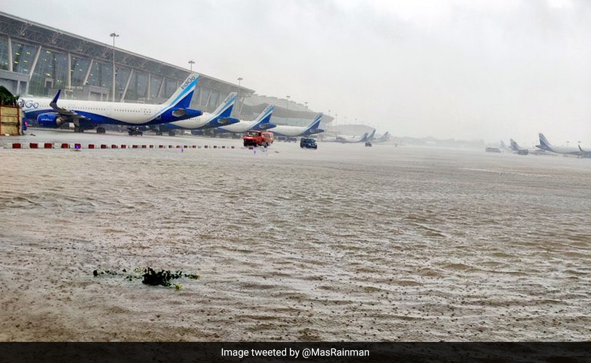 Watch: Flights Grounded As Rainwater Enters Chennai Airport Runway