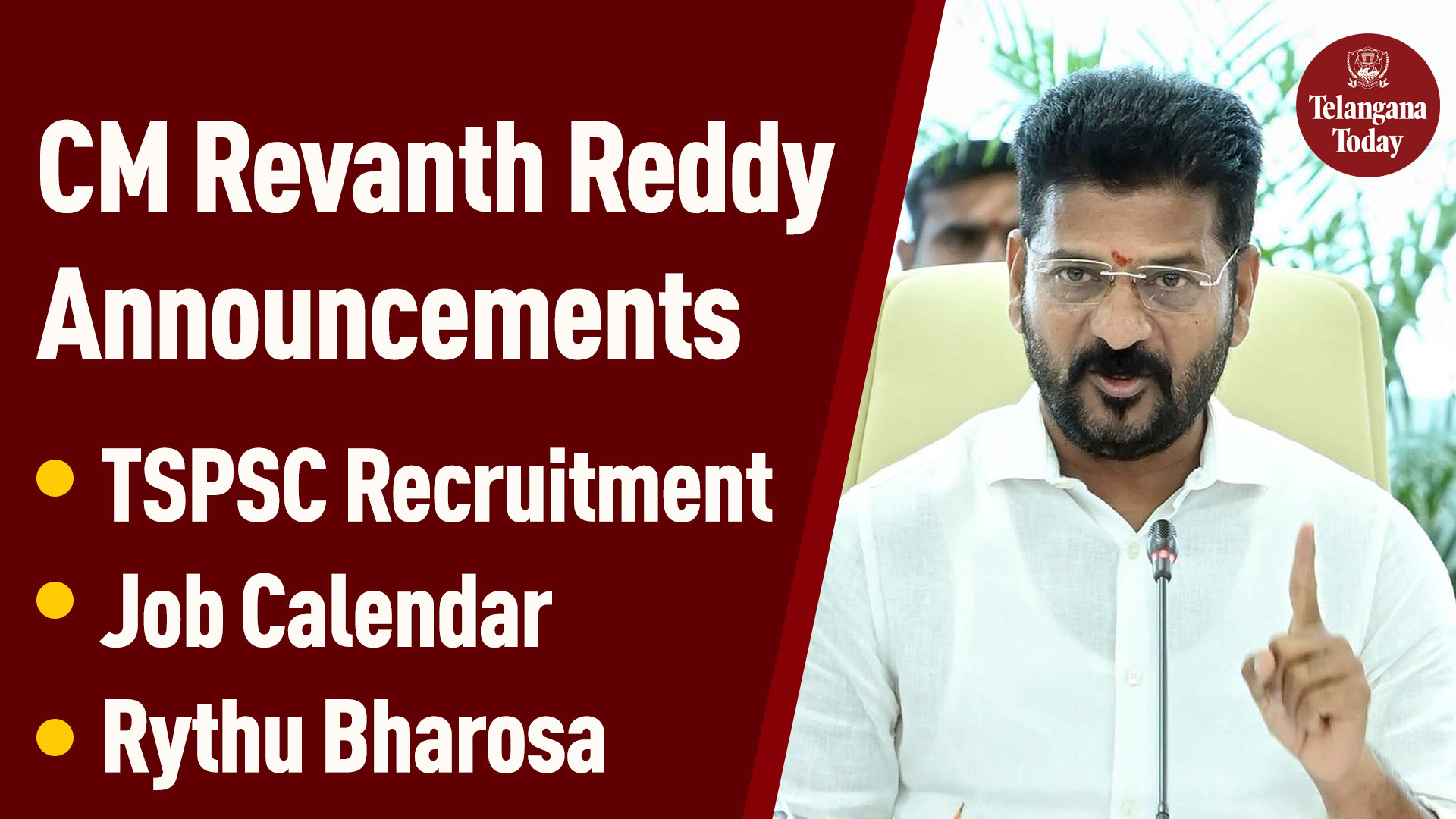 Telangana CM Revanth Reddy Latest Announcements: TSPSC Recruitment, Job Calendar, Rythu Bharosa