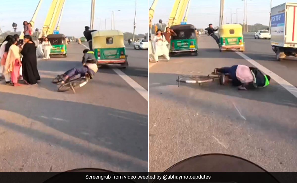 Video: Man's Dangerous Stunt On Delhi's Signature Bridge Knocks Down Cyclist