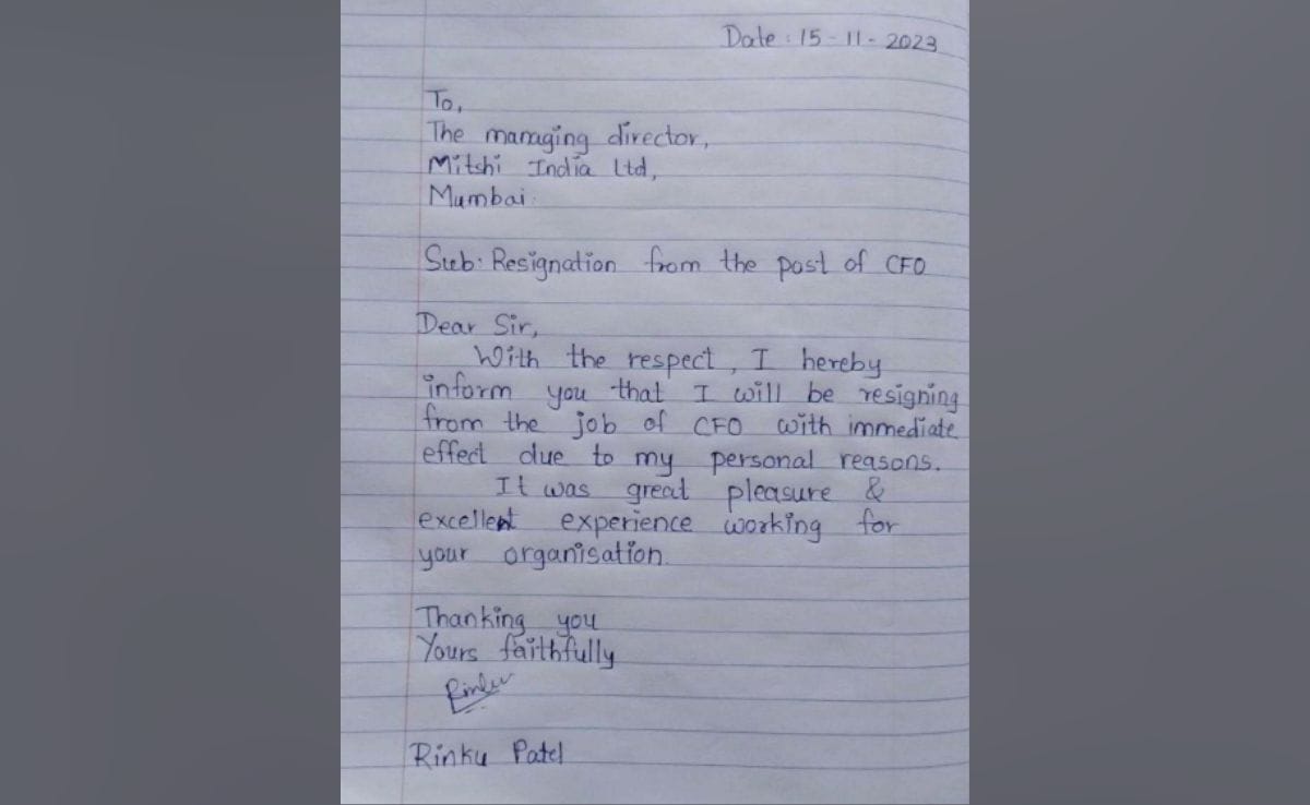 Top Exec's Handwritten Resignation Letter On Ruled Sheet Goes Viral