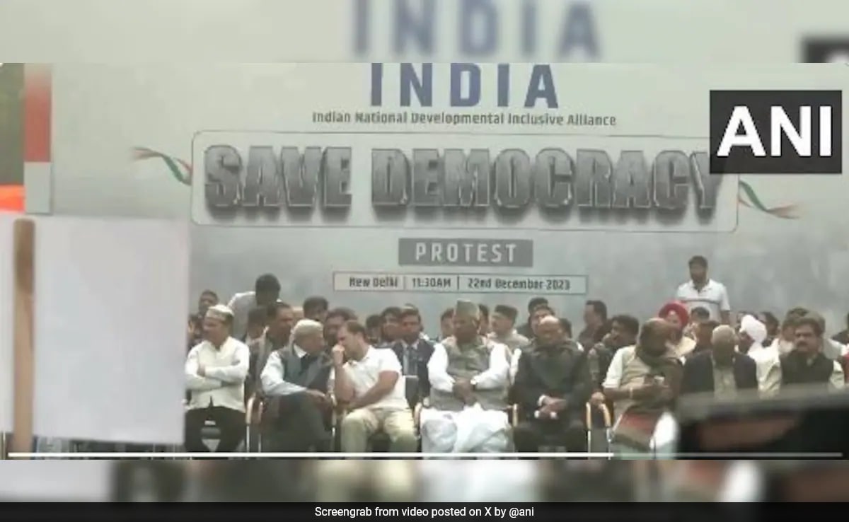 "Save Democracy": INDIA Bloc Leaders Protest Over Mass Suspension Of MPs