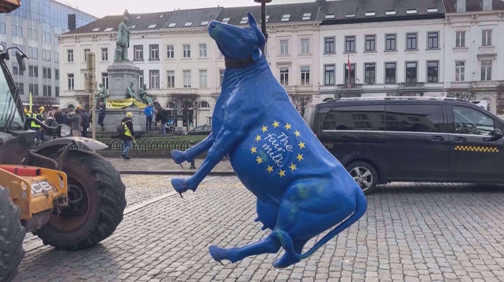 Farmers rally in front of the European parliament in Brussels