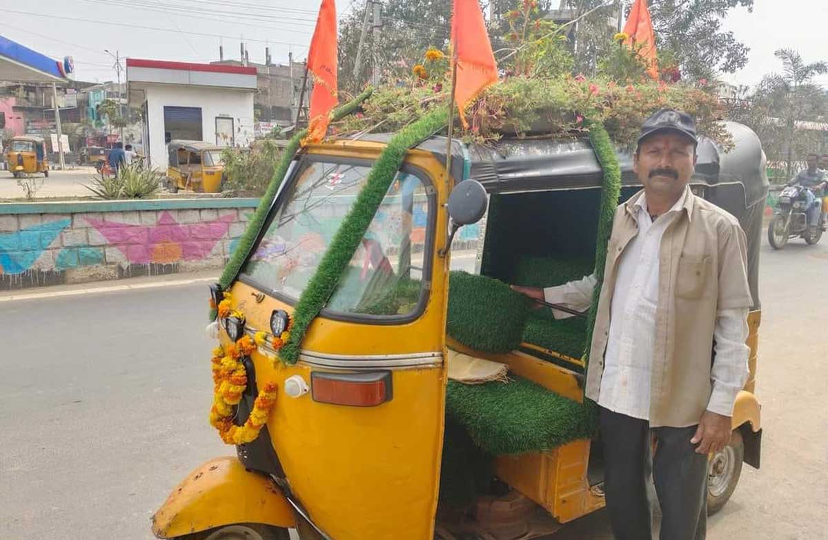 Auto driver grows moving garden atop auto-rickshaw in Mahabubabad