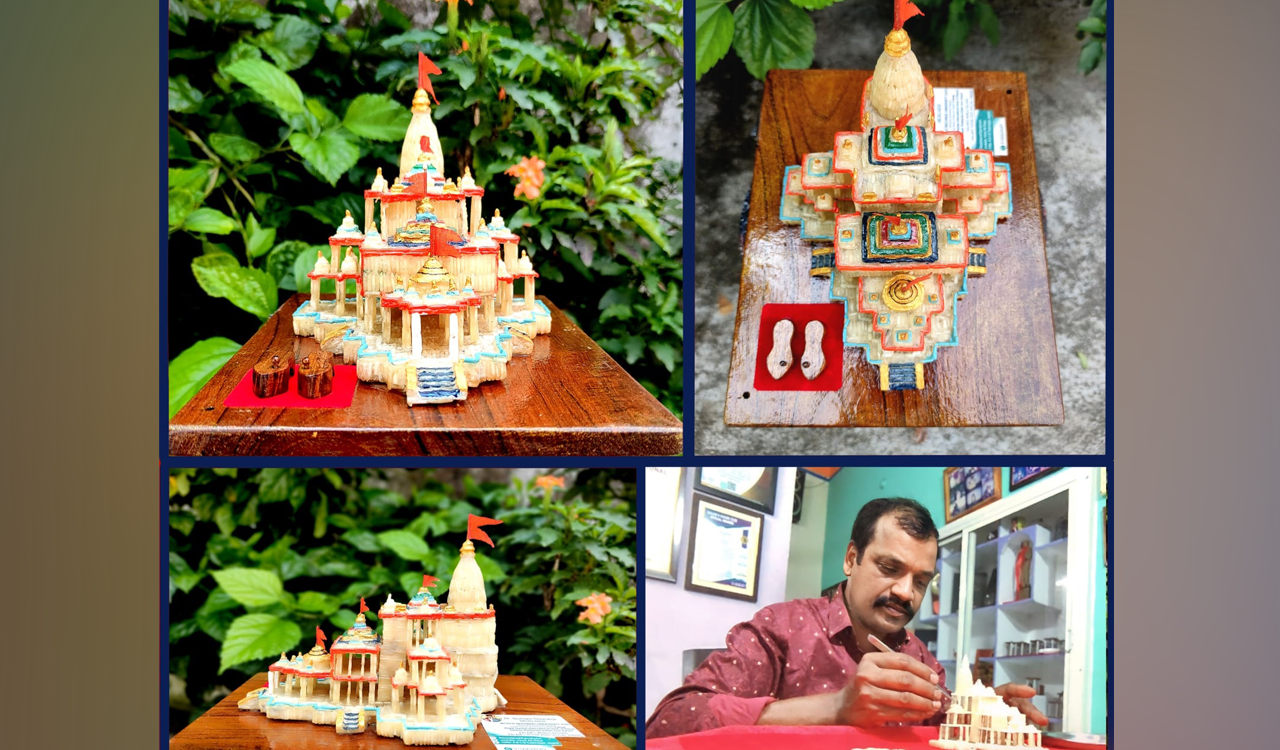 Jagtial micro artist makes replica of Ram Mandir with rice