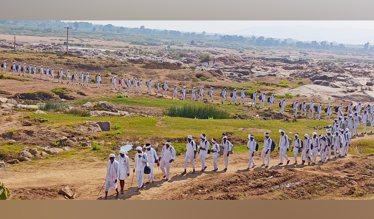 Mesrams gather holy water, meant for Nagoba Jatara, from Godavari