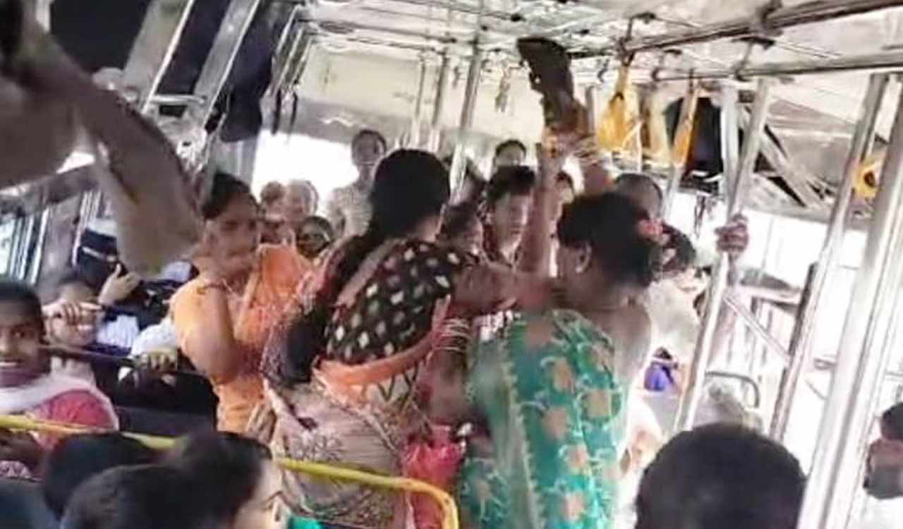 Watch: Women hit each other with slippers for seats on TSRTC bus