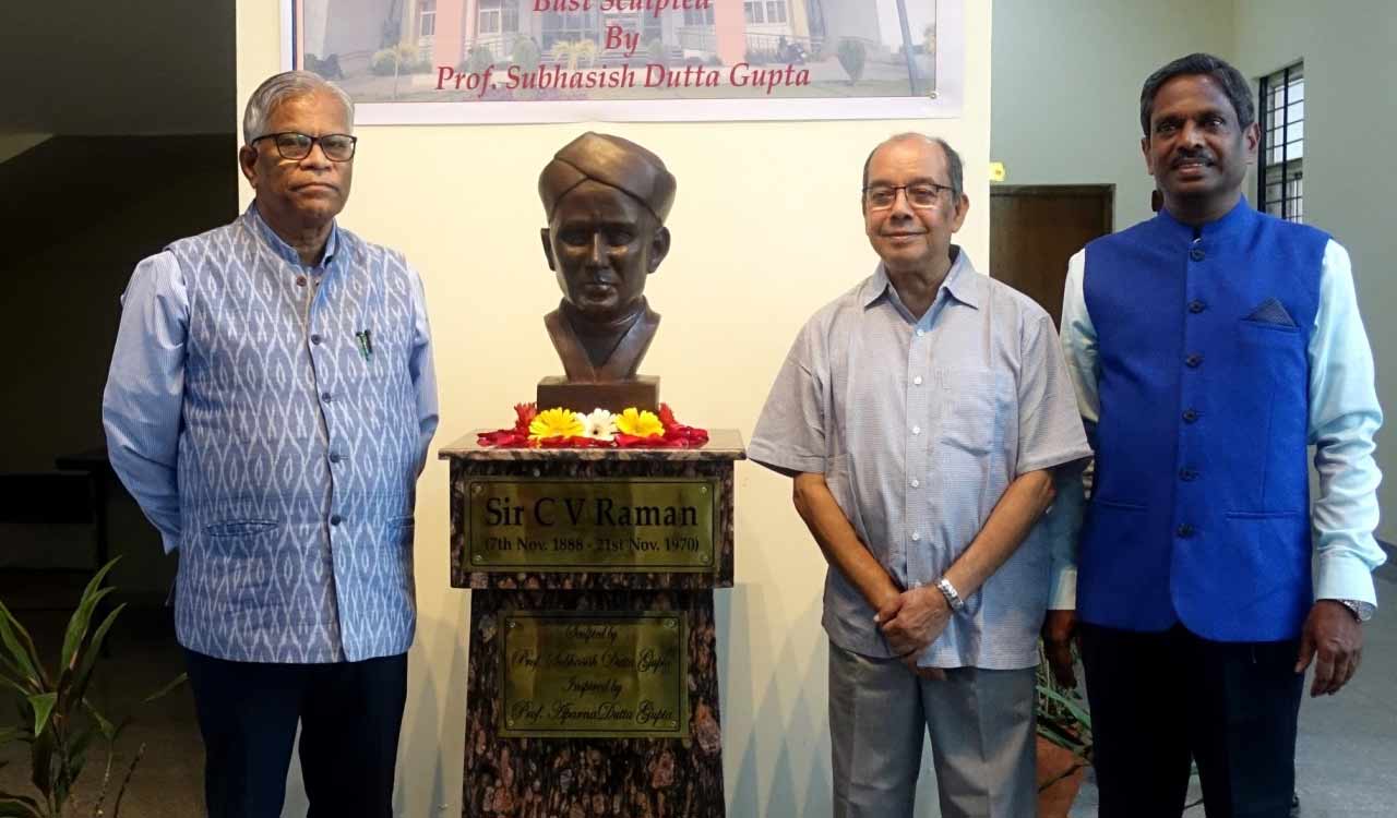 Busts of Sir JC Bose and Sir CV Raman unveiled at University of Hyderabad