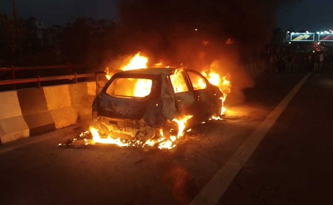 Narrow Escape For Doctor Couple As Car Catches Fire In UP