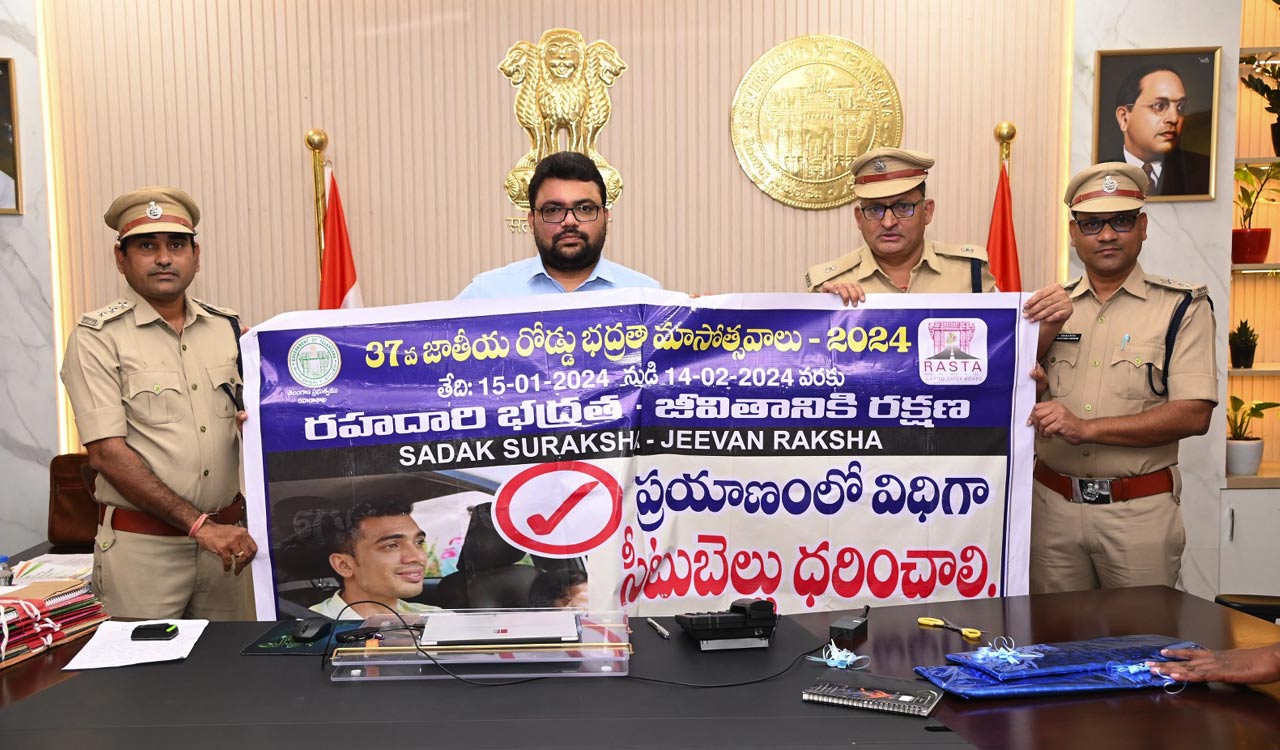 Mancherial: Banners, wall posters of 37th national road safety month released