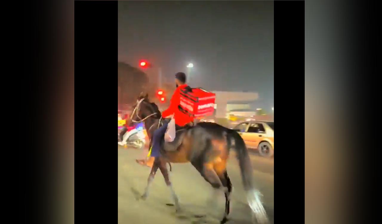 Petrol pumps closure: Zomato delivery agent rides a horse to drop off food in Hyderabad