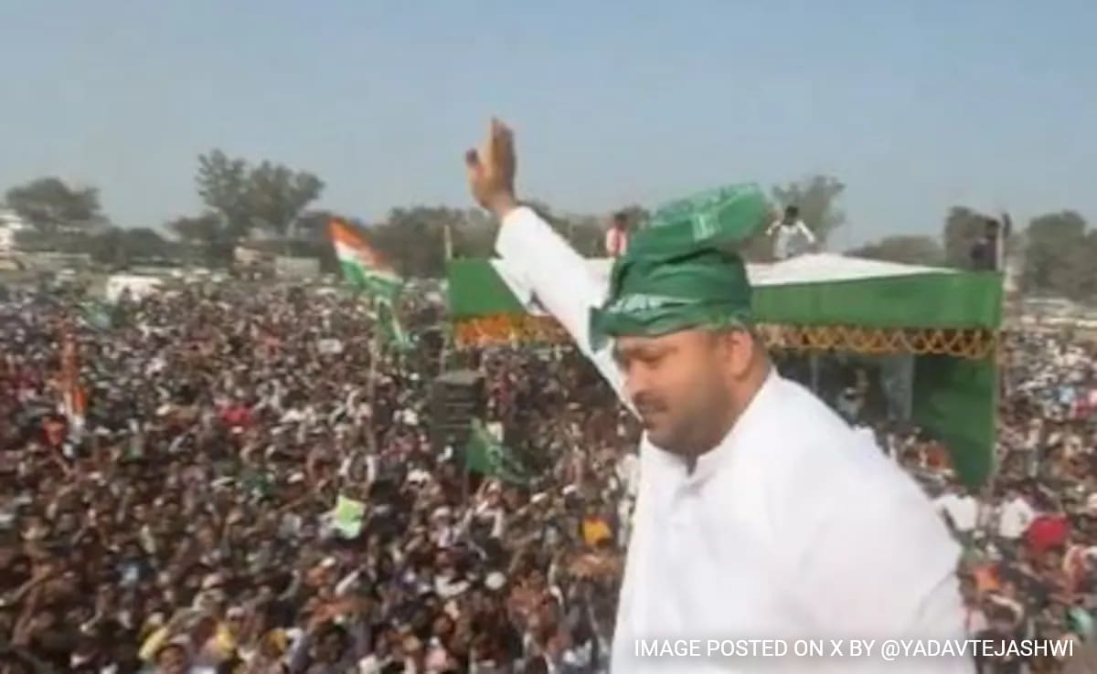 Stage Collapses, Tejashwi Yadav Addresses Rally From Bus Roof In Bihar