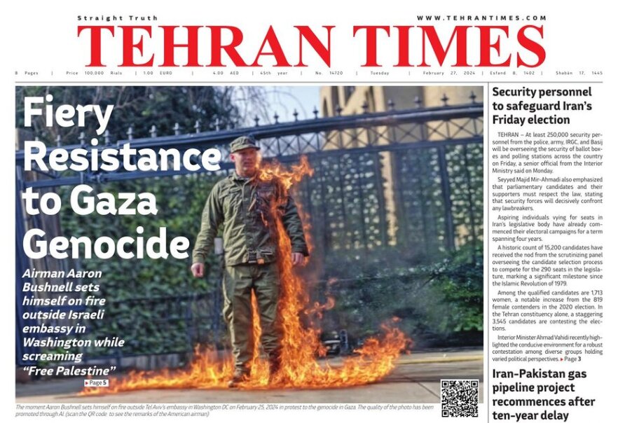 Front pages of Iran's English dailies on Feb. 27