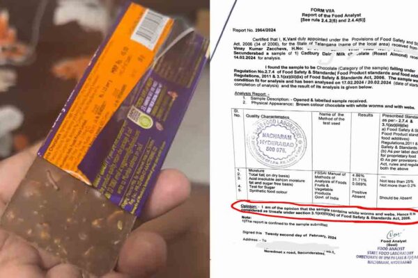 Cadbury chocolate contaminated with worms, Telangana State Food Laboratory reports