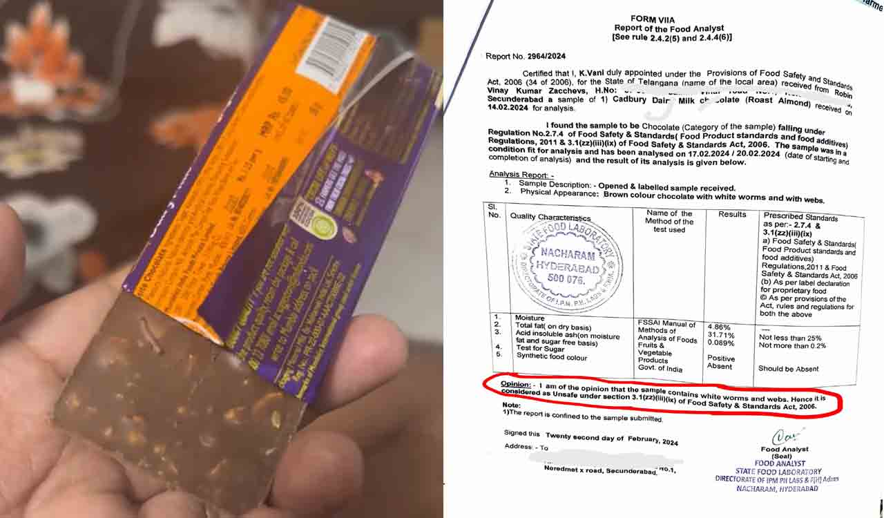 Cadbury chocolate contaminated with worms, Telangana State Food Laboratory reports