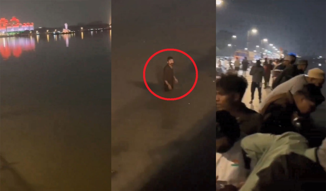 Watch: Man demands 90 ml liquor after jumping into Hussain Sagar