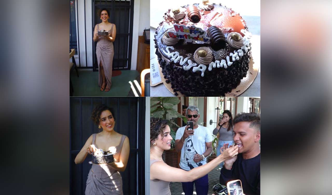 Sanya Malhotra celebrates 32nd birthday, parties and cuts cake with paparazzi