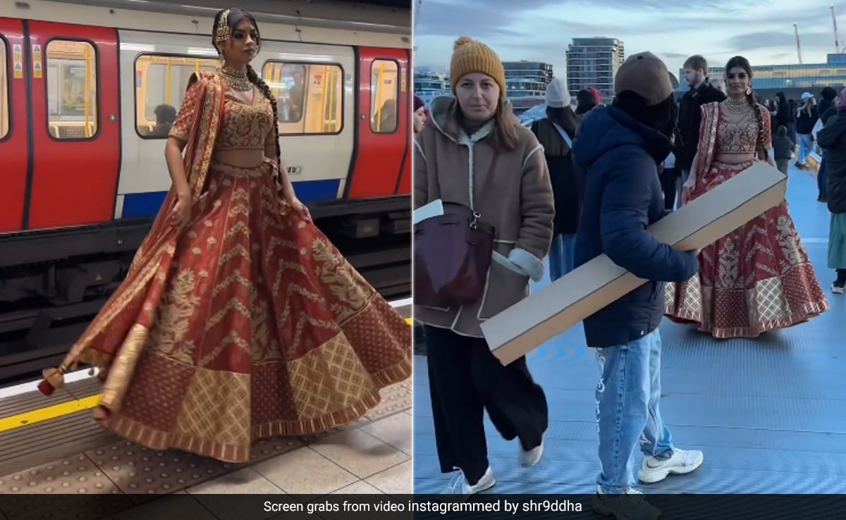 Model Turns Heads As She Strolls Through London Streets Wearing A 'Lehenga'