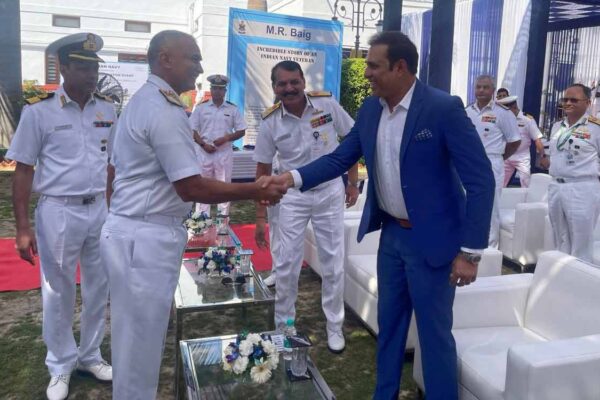 VVS Laxman meets Indian Navy Chief R Hari Kumar