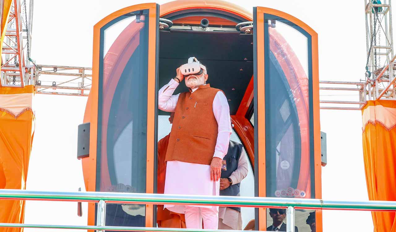 PM Modi uses virtual reality headset to inspect Kashi ropeway project