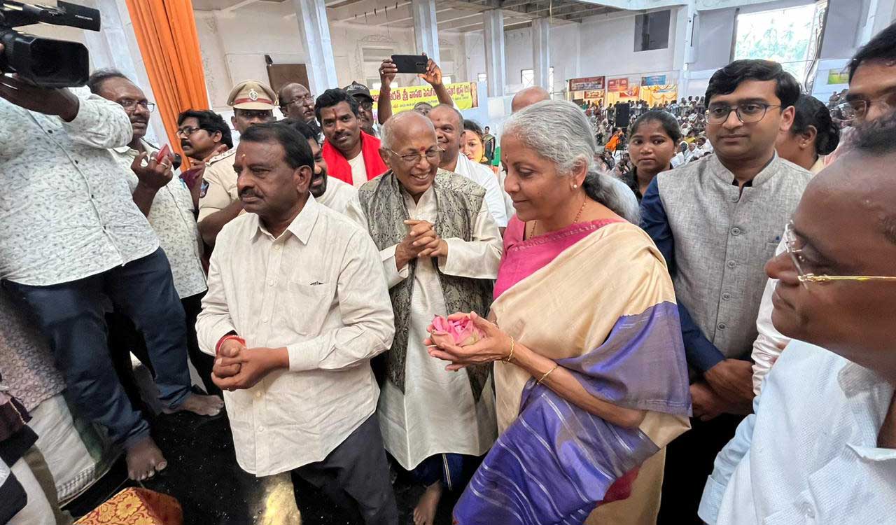 Nirmala Sitharaman participates in temple crowning ceremony in Andhra Pradesh