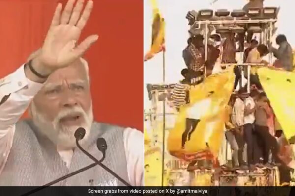 Video: PM Urges People Not To Climb Down Light Tower During Andhra Rally